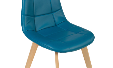 Chaises Rafaela en similicuir bleu canard et pieds bois - Lot de 2