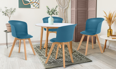 Chaises scandinaves Lara avec coussin rembourré bleu canard - Lot de 4