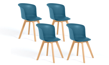 Chaises scandinaves Lara avec coussin rembourré bleu canard - Lot de 4