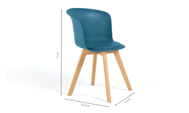 Chaises scandinaves Lara avec coussin rembourré bleu canard - Lot de 4