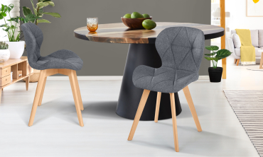 Chaises Gatsby en tissu gris et pieds bois - lot de 2