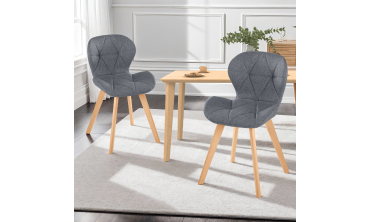 Chaises Gatsby en tissu gris et pieds bois - lot de 2