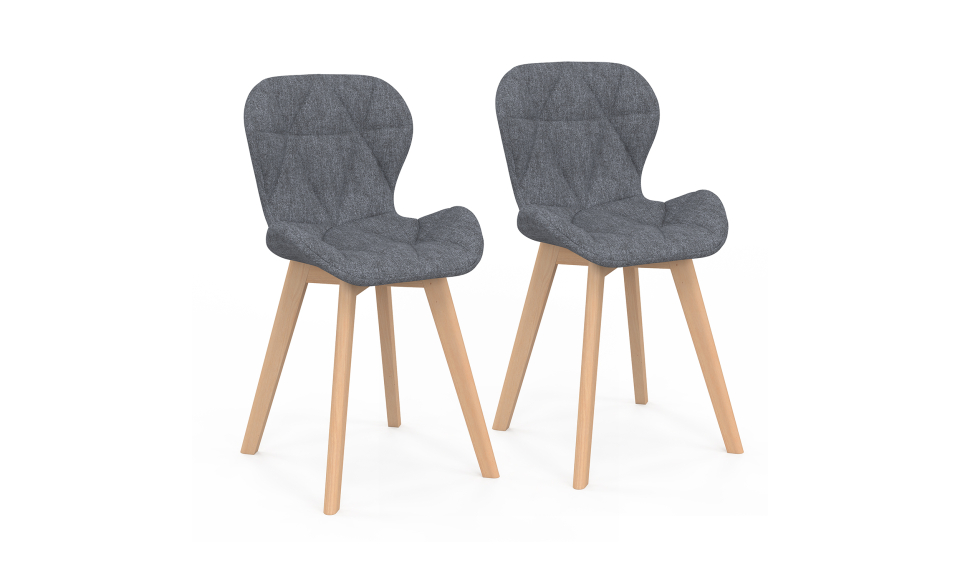 Chaises Gatsby en tissu gris et pieds bois - lot de 2