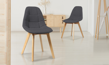 Chaises Gabriella assise en tissu gris anthracite et pieds bois - lot de 2