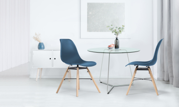 Chaises Arkken assise bleu canard et pieds bois - lot de 2