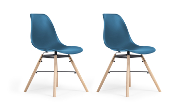 Chaises Arkken assise bleu canard et pieds bois - lot de 2