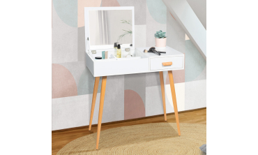 Coiffeuse-bureau 2 en 1 Serena avec miroir rabattable