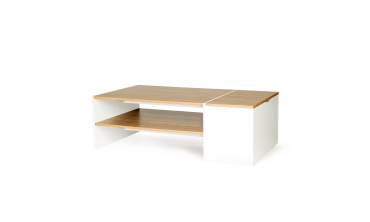 Table basse Zoé avec coffre latéral bois et blanc
