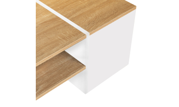 Table basse Zoé avec coffre latéral bois et blanc