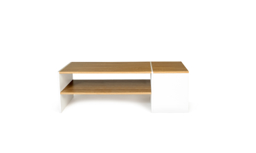 Table basse Zoé avec coffre latéral bois et blanc