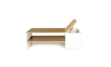 Table basse Zoé avec coffre latéral bois et blanc