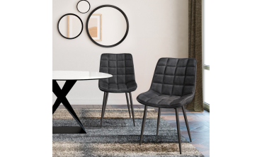 Chaises Melinda en velours gris foncé et pieds noirs - lot de 2