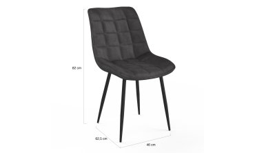 Chaises Melinda en velours gris foncé et pieds noirs - lot de 2