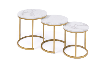 Tables basses gigognes Glam effet marbre blanc pieds dorés - lot de 3