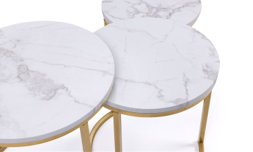 Tables basses gigognes Glam effet marbre blanc pieds dorés - lot de 3