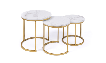 Tables basses gigognes Glam effet marbre blanc pieds dorés - lot de 3