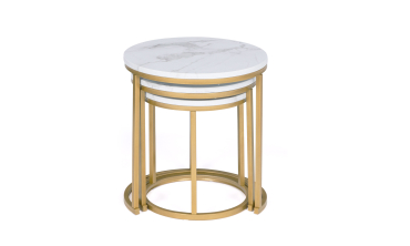 Tables basses gigognes Glam effet marbre blanc pieds dorés - lot de 3