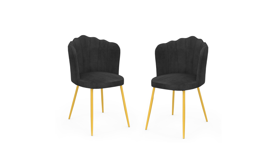 Chaises Arielle en velours gris et pieds dorés - lot de 2