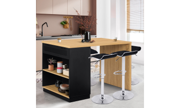 Ilot de cuisine Marius bois et noir avec rangements