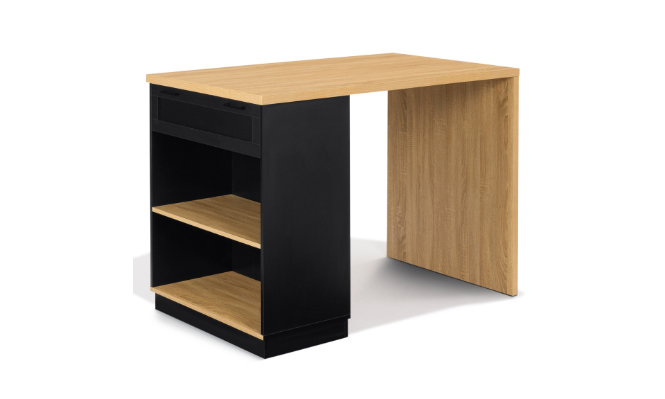 Ilot de cuisine Marius bois et noir avec rangements