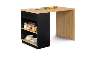 Ilot de cuisine Marius bois et noir avec rangements