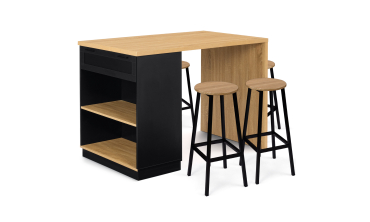 Ilot de cuisine Marius bois et noir avec rangements