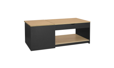 Table basse Elina double plateau relevable et coffre noire et bois