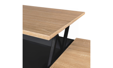 Table basse Elina double plateau relevable et coffre noire et bois