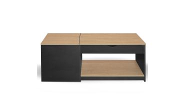 Table basse Elina double plateau relevable et coffre noire et bois