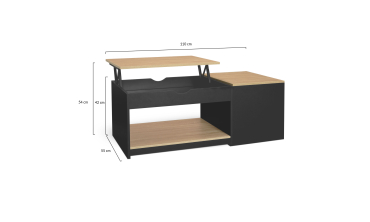 Table basse Elina double plateau relevable et coffre noire et bois