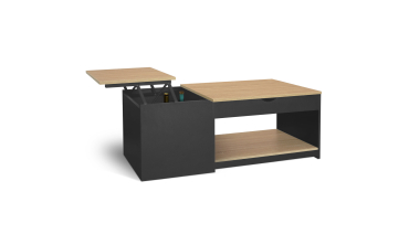 Table basse Elina double plateau relevable et coffre noire et bois
