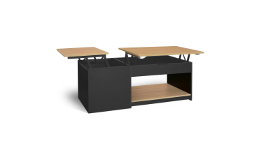 Table basse Elina double plateau relevable et coffre noire et bois