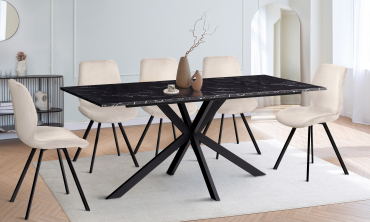 Table à manger Glam effet marbre noir 160cm