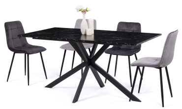 Table à manger Glam effet marbre noir 160cm