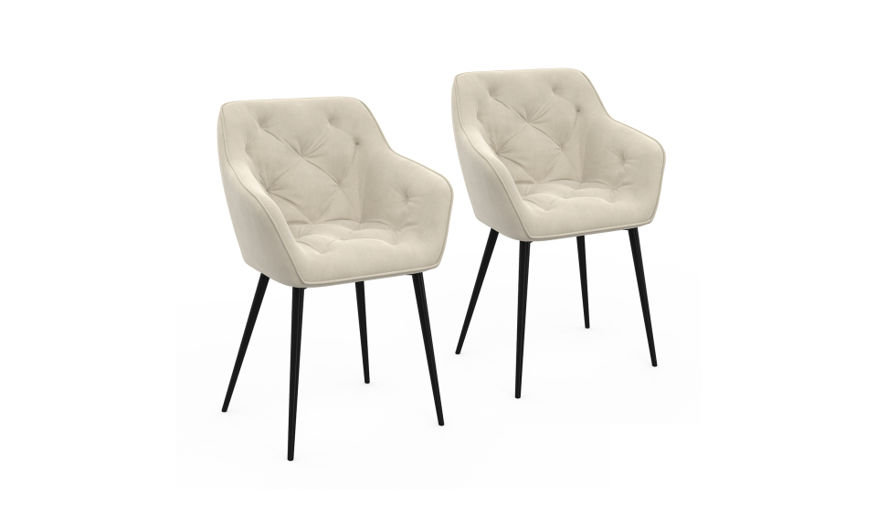 Chaises Julia en velours crème et pieds métal - lot de 2
