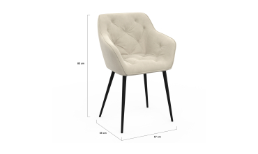 Chaises Julia en velours crème et pieds métal - lot de 2