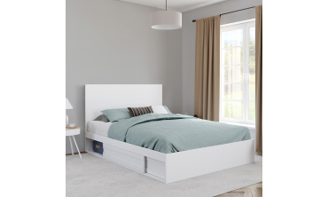Lit Orem 140x190cm blanc tiroir coulissant