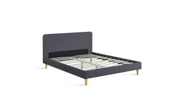 Lit Evy 160x200cm tissu gris pieds bois