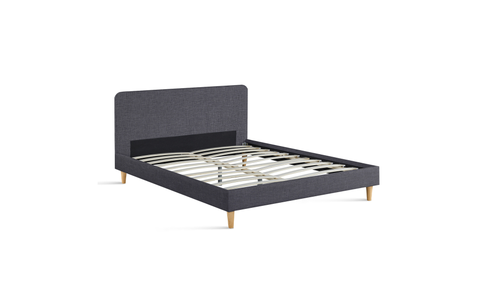 Lit Evy 160x200cm tissu gris pieds bois