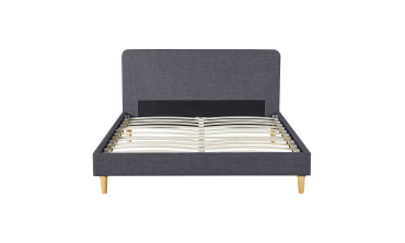 Lit Evy 160x200cm tissu gris pieds bois