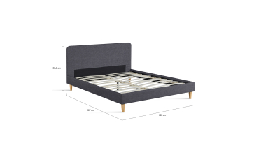 Lit Evy 160x200cm tissu gris pieds bois