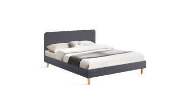Lit Evy 160x200cm tissu gris pieds bois