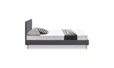 Lit Evy 160x200cm tissu gris pieds bois