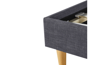 Lit Evy 160x200cm tissu gris pieds bois