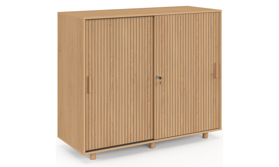 Armoire basse de bureau Faustine 2 portes effet lattes