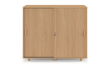 Armoire basse de bureau Faustine 2 portes effet lattes