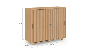 Armoire basse de bureau Faustine 2 portes effet lattes