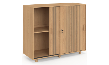Armoire basse de bureau Faustine 2 portes effet lattes