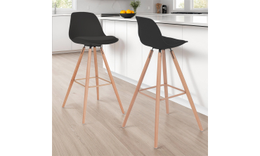 Tabourets de bar Oslo noirs pieds bois - lot de 2