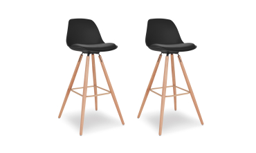 Tabourets de bar Oslo noirs pieds bois - lot de 2